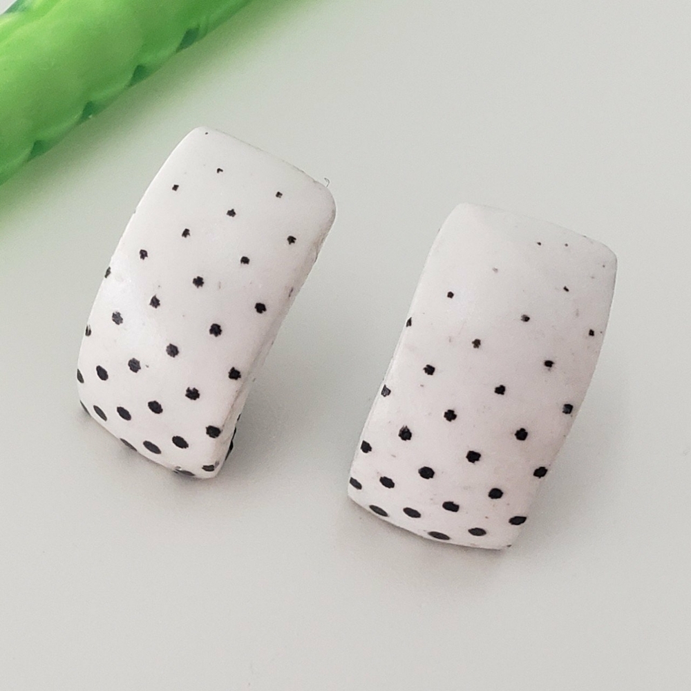 Ombre Black and White Polka Dot Clay Stud Earrings